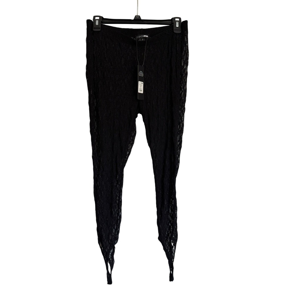 Fashion Nova Kassidie Black Lace Stirrup Leggings Mid Rise M6886C Plus Size 1X